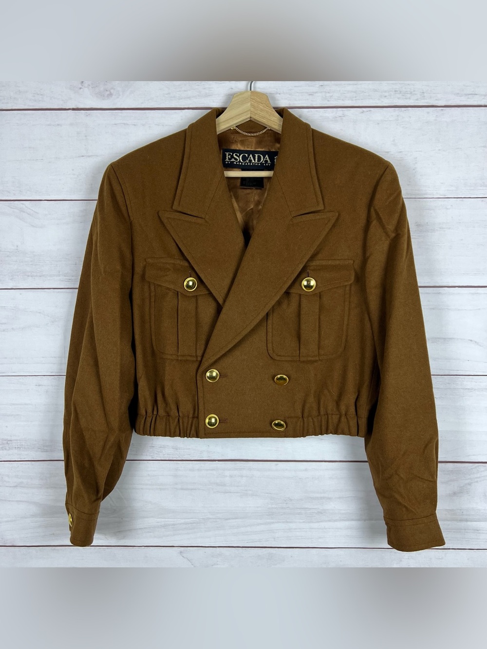 Escada Cropped Jacket Camel Brown Wool Angora Silk Size 40 US 10